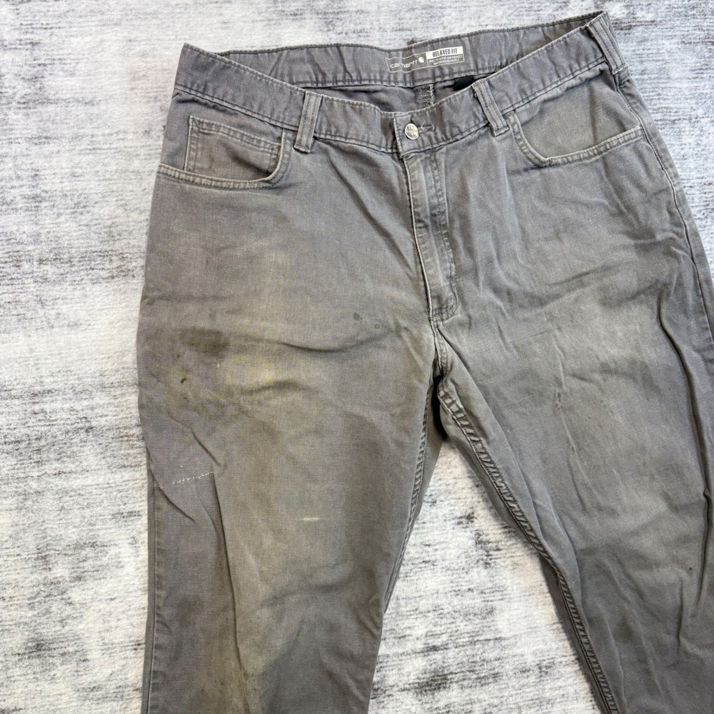 Carhartt Mens Relaxed Fit Rugged Flex Work Pants Grey 38x32 Distressed - Picture 7 of 11